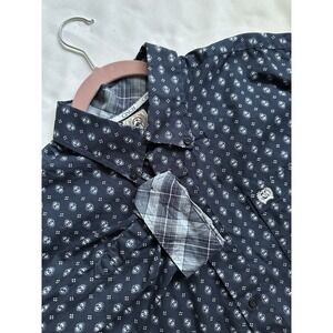 Cinch Shirt Men M Navy Blue Print Long Sleeve‎ Button Down Western Rodeo Ranch